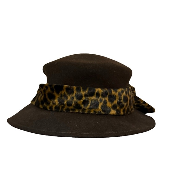 Charter club - 100% wool hat - brown with leopard print wrap - Picture 5 of 7